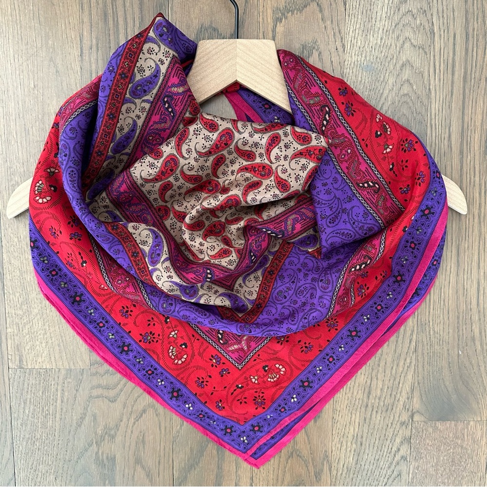 Vintage Oscar de la Renta Paisley Floral Silk Scarf Purple Pink Multicolor 31"sq